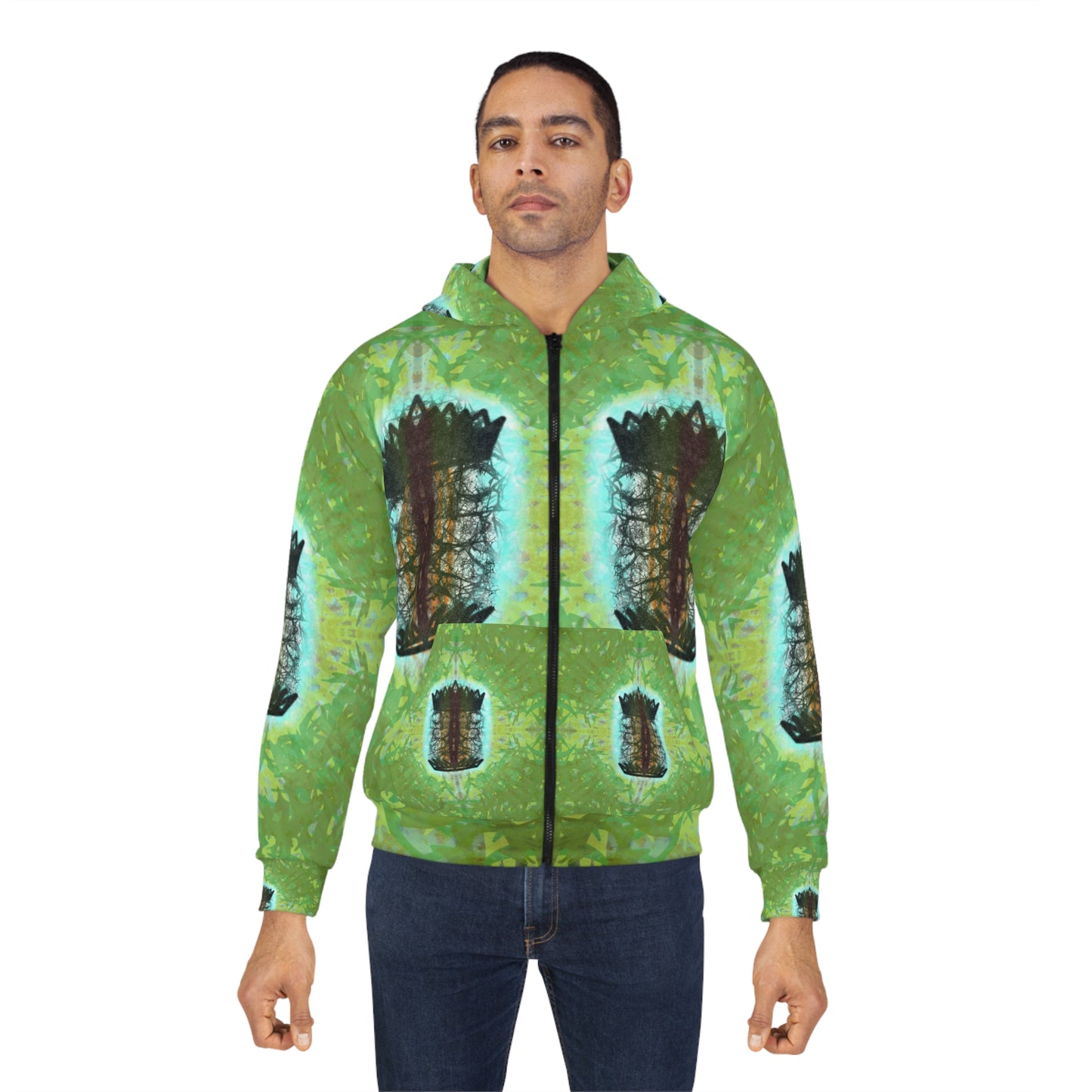 Verdant Sigil Unisex Zip Hoodie Leafy Green Streetwear