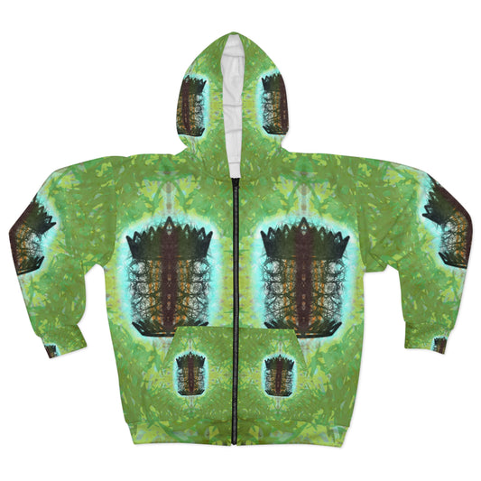 Verdant Sigil Unisex Zip Hoodie Leafy Green Streetwear